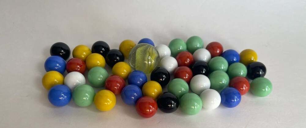 Mega Marbles Mixed Color Glass Marbles and Shooter with Pouch Used